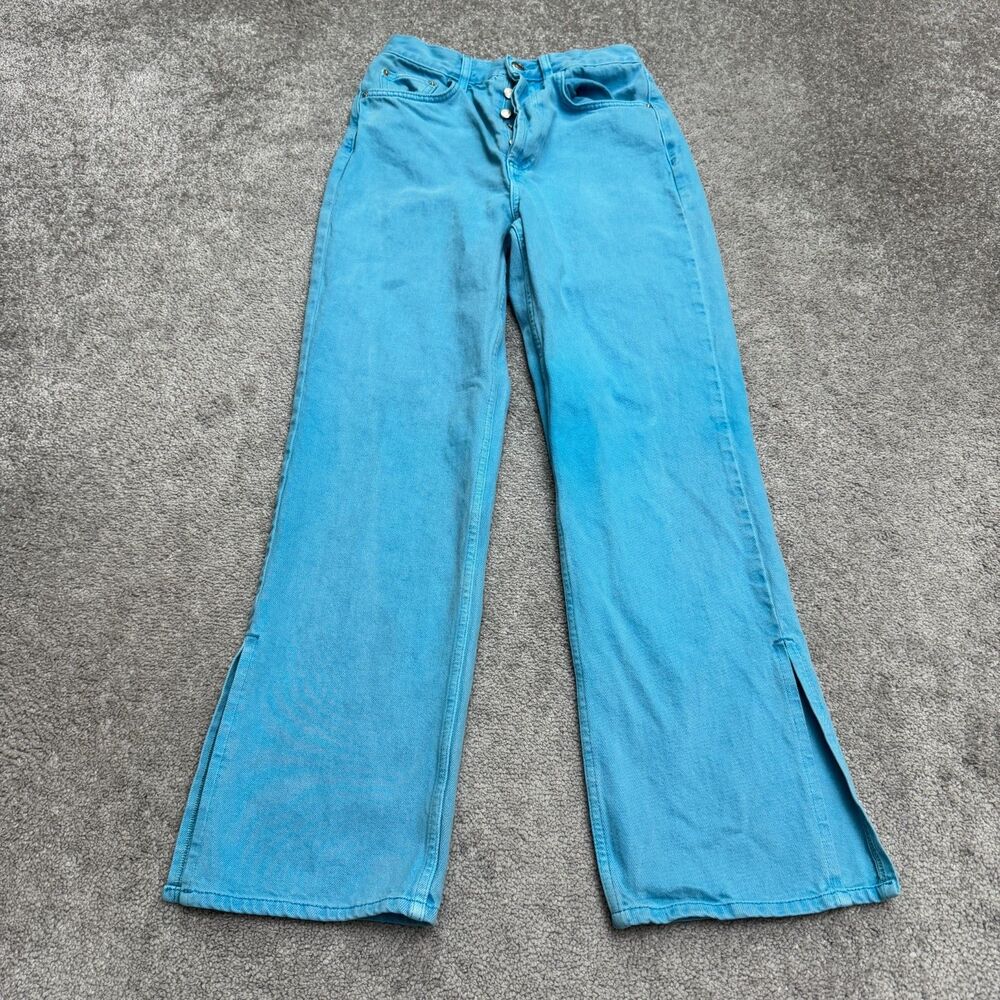 Topshop Kort Slim Fit Denim Jeans Women 28 Blue High Rise Button Fly Side Slit